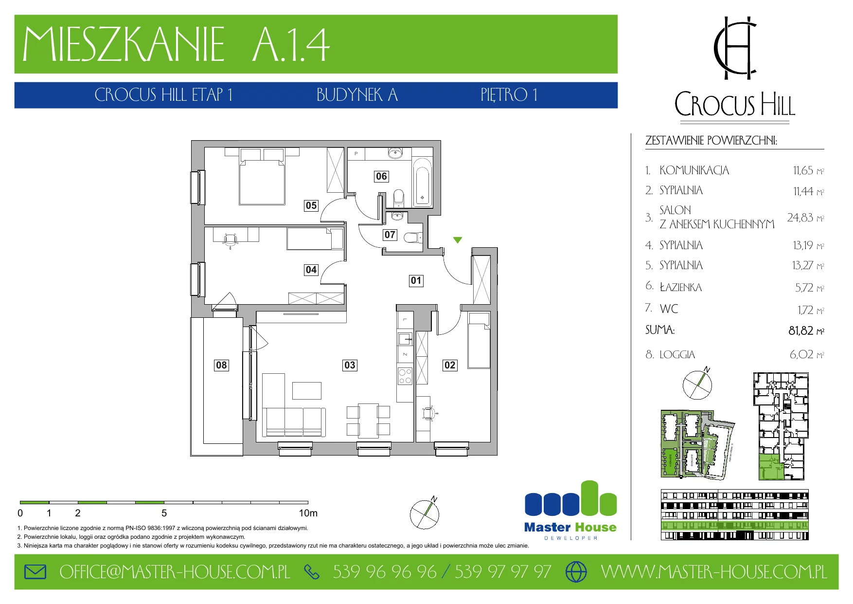 4 pokoje, mieszkanie 81,82 m², piętro 1, oferta nr A.1.4, Crocus Hill, Szczecin, Śródmieście, ul. Jerzego Janosika 2, 2A, 3, 3A